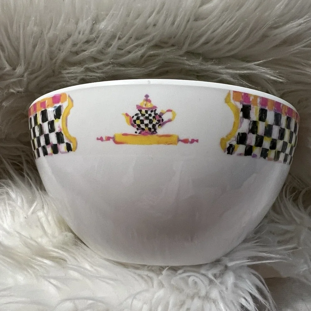 MacKenzie-Childs Melamine Nesting Bowls Courtly Check Pink Orange Set of 2